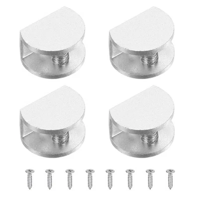 4Pcs Glass Fixing Clip, for 6-8mm Semicircle with screw, Silver Tone - image 1 of 4