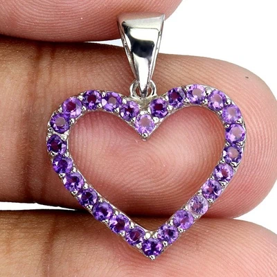 925 Pendente Argento Sterling Rotondo Ametista 2mm Naturale Gemma Gioielli - Immagine 1 di 4