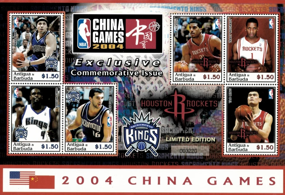 Antigua 2004 - Juegos NBA China - Hoja de 6 estampillas - Scott #2775 - MNH Foto 1 de 1