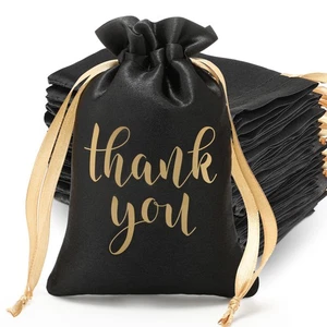 50 Pcs Thank You Satin Gift Bags with Drawstring Jewelry Candy Bags for Weddi... - Foto 1 di 7