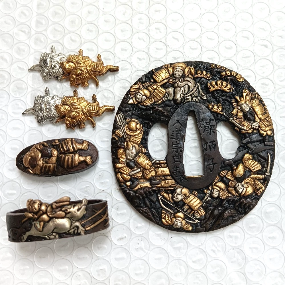 象嵌細工　鍔(つば) 鐔屋】 月下落雁/金銀素銅象嵌鐔/加賀 検察：（鍔屋/tsuba/sword