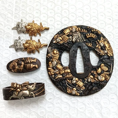 Set Sword's Fitting Brass Gilding Tsuba Fuchi Guard For Japanese Samurai Katana - Image 1 of 4