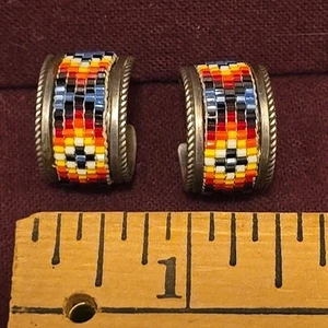 Navajo Geraldrita Whitethorne GWT Native Sterling Silver Beaded Earrings - Picture 1 of 6