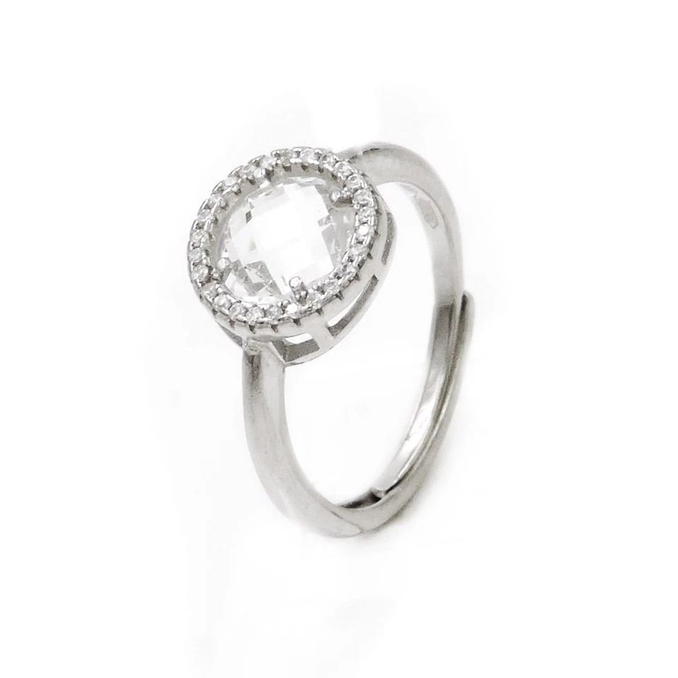 Anello  in Argento Sterling 925 con Pietra Rotonda Scintillante - Immagine 1 di 4