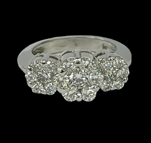 Cluster Rund Brillanten Drei Blumen Diamant Ring 1,40 Karat Weißgold 14kt - Bild 1 von 7