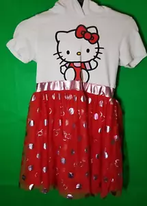 Hello Kitty Hooded Dress Girls Red Tulle Skirt Size Large 10/12 - Picture 1 of 5