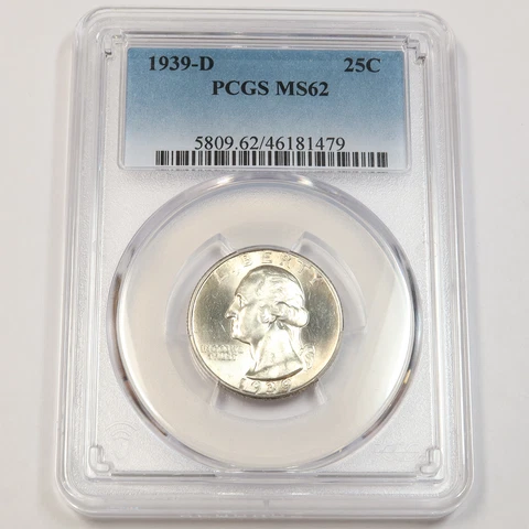1939 D PCGS MS62 | SILVER - Washington Quarter - 25c US Coin #42741B Cover