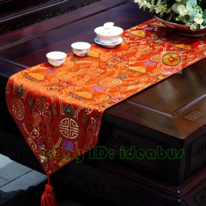 Red 12.5"x76" Lantern Festival Double Fishes Brocade JACQUARD Table Runner - Imagen 1 de 8