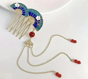 Barette, accessoire coiffure, Modèle Éventail avec chaine et perles, Neuf - Imagen 1 de 3