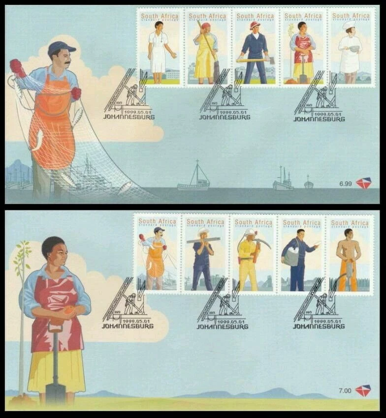 [SJ] South Africa Workers Day Celebration 1999 Fisherman Farmer Job Career (FDC) - Image 1 of 4