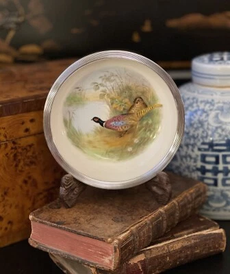 Stately Spode England Sterling Silver Pheasant Game Bird Wine Bottle Coaster 5” - Image 1 of 4