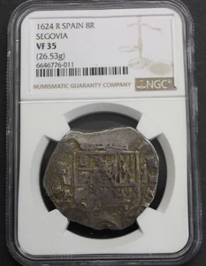 1624 SEGOVIA 8 REAL COB NGC VF35 PHILIP IV ASSAYER R SILVER COLONIAL ERA 1600s - Picture 1 of 4