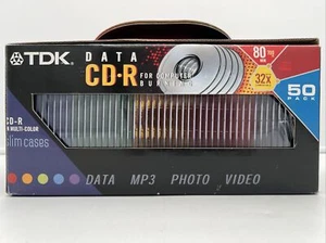 TDK CD-R 80 Min 700 MB 32X, 50 Pack Multi-Color Slim Case - BRAND NEW & SEALED - Picture 1 of 5