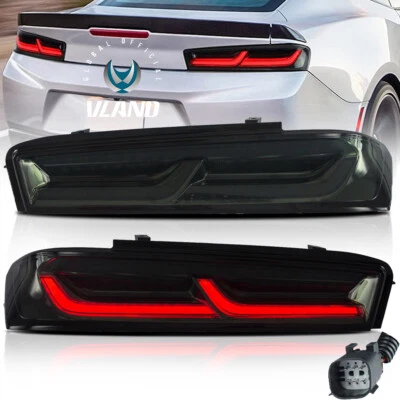 VLAND For 2016-2018 Chevy Camaro Led Smoked Black Tail Lights W/Red Sequential - Image 1 of 4