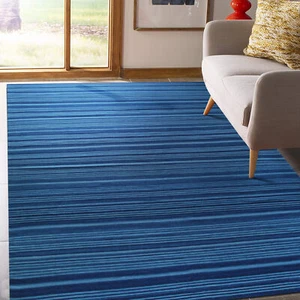 EORC TRANSITIONAL STRIPED PATTERN FLAT AREA RUG IN BLUE COLOR | MODERN WOOL RUGS - Picture 1 of 9