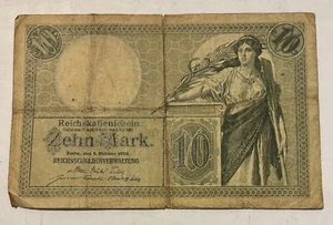 IMPERIAL GERMANY: 1906 Zehn 10 Mark Green Banknote Berlin - Picture 1 of 2