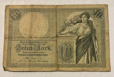 IMPERIAL GERMANY: 1906 Zehn 10 Mark Green Banknote Berlin - Image 1 of 2