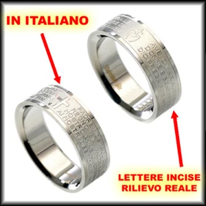 Anello Croce AVE Fascia Nostro Padre MARIA Preghiera Acciaio Uomo Donna ITALIANO - Foto 1 di 11