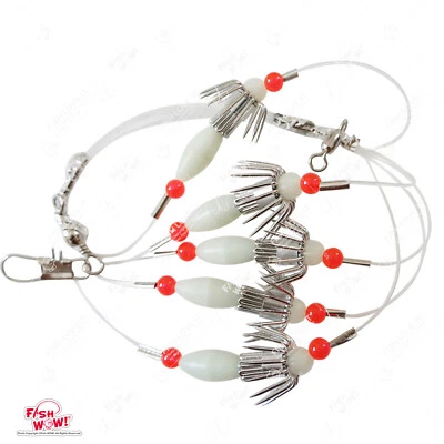 Fish WOW! GLOW 5-hook Squid Catcher Rigs Ganglion Fishing Terminal bait hook lot - Image 1 of 4