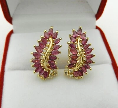 Beautiful Ruby Cluster Earrings with Diamond Accent in 14k Gold, 6.4 gr - Image 1 of 4