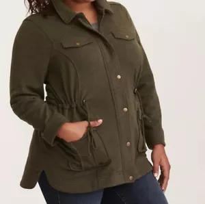 Torrid Olive Green Washed Knit Utility Shirt Jacket 00X Med Large 10 #43527 - Picture 1 of 2
