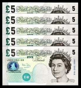GREAT BRITAIN ENGLAND, 5 POUNDS 2002 (2004), UNC, 5 PCS LOT, P-391c QEII - Picture 1 of 2