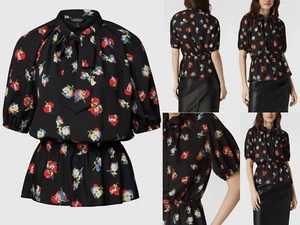 Lauren Ralph Lauren Tie-Neck Floral Blouse Shirt Tee M - Picture 1 of 12