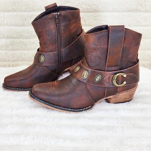 Botas al tobillo Wild West marrones occidentales angustiadas vaquera - Imagen 1 de 12