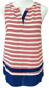 THML Sz S Split Neck Sleeveless Striped Top Blouse Multicolor - Picture 1 of 9
