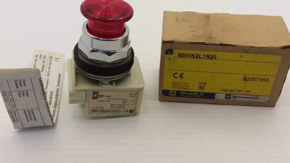 SQUARE D 9001K2L1R20 PUSHBUTTON RED 110-120V SERIES H - Image 1 of 1
