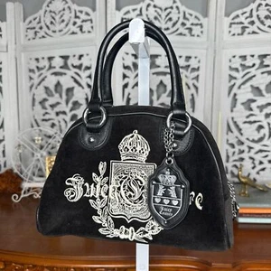 Juicy Couture Vintage Bowler Bag Black and White Velour with Charms - Picture 1 of 7