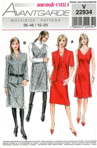 Neue Mode 22934 V-Neck Dress & Jumper, Raised Neck Jacket Sz 10-20 UNCUT Pattern - Picture 1 of 3