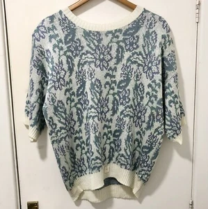 Vintage 80s Floral Knit Jumper Top Women's L Pastel Cottagecore Half Sleeve - Picture 1 of 21