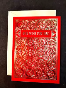 Tarjeta de felicitación vintage sello día del padre "Nuestro deseo para papá" oro rojo sin usar - Imagen 1 de 4