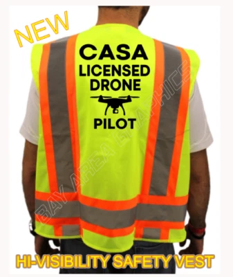 CASA LICENSED DRONE  PILOT HIGH VISIBILITY  SAFETY GREEN VEST 5 POCKET+HOLSTER - Image 1 of 4