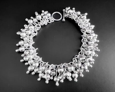 Brazalete modernista de plata esterlina pesado cha cha colgante bola cuentas eslabones gruesos Foto 1 de 4