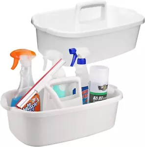 Cleaning Caddy Organizer with Handle, White Plastic Bucket, 2 Pack - Picture 1 of 7