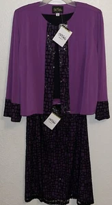 Set gonna Bob Mackie giacca viola taglia XL gonna taglia L nero paillettes - Foto 1 di 18