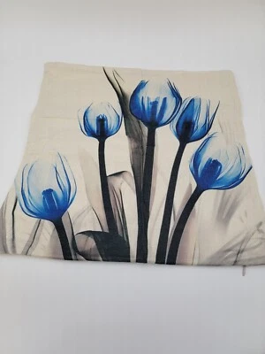 18x18 pillowcase covers, burlap, tan/blue flowers, 4 pack, new - Image 1 of 4