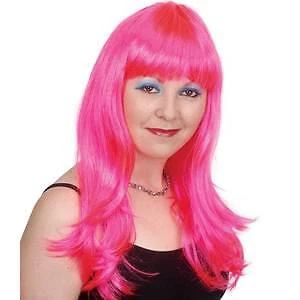 Women's Long Wig w/Bangs Neon Pink or Blue - Image 1 of 1
