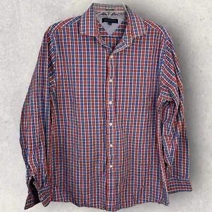 Tommy Hilfiger Men's Shirt 15/34 Slim Fit Two Ply Cotton Long Sleeve Blue Red Ck - Picture 1 of 12