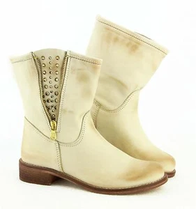OVYE ITAL DAMEN LEDER SCHUHE Stiefel Stiefeletten Strasssteine Ankle Biker Boots - Bild 1 von 10