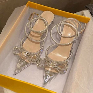 2022 Summer sandals ladies rhinestone stiletto pointed toe transparent shoes - Picture 1 of 16