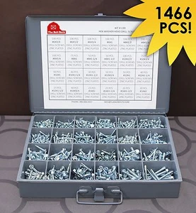 1466 Piece Hex Washer Head Tek / Self Drilling Screw Zinc Assortment - Kit# 139 - Picture 1 of 1