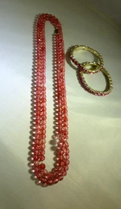 Vintage rote Kristall Perlen Halskette und Armbänder Set - Bild 1 von 6