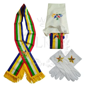 Order of the Eastern Star Regalia Set – Embroidered OES Sash with Fringe, Gloves - Picture 1 of 11