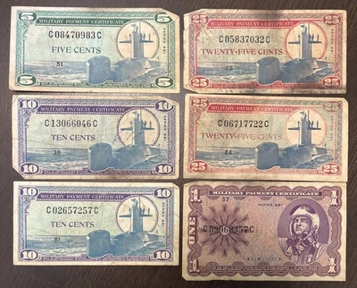 MILITARY PAYMENT CERTIFICATE. SERIES 681. 5c 10c 25c $1. WWII 6 Notes - Image 1 of 2