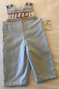 SuCre' by Le' Za Me Stocking Smocked Blue Check Overall  12 Months - Picture 1 of 1