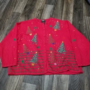 Vintage Designers Studio Originals Christmas Cardigan Sweater 2X Embroidered - Picture 1 of 14
