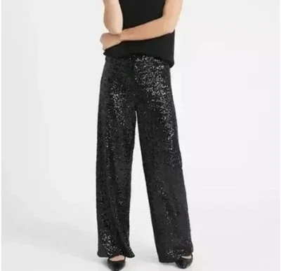 Nuevo con etiquetas Pantalones Banana Republic NEGROS Lentejuelas - Pierna Ancha Cintura Elástica Forrados Talla XL Foto 1 de 4